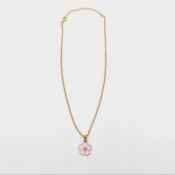 Gold Rope Chain With Sakura Cherry Blossom Enamel Charm. - Picture 3 of 3